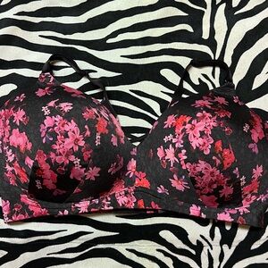 Torrid Black and Pink Floral Bra with Molded Cups